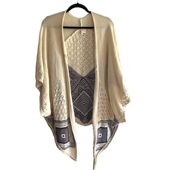 Rip Curl Cream Navy Blue Sweater Shawl Jumper Fringe One Size - Picture 1 of 5